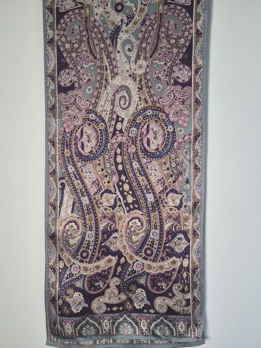 Vintage Echo New York Silk Paisley Oblong Scarf Long Purple Teal Boho Old Money